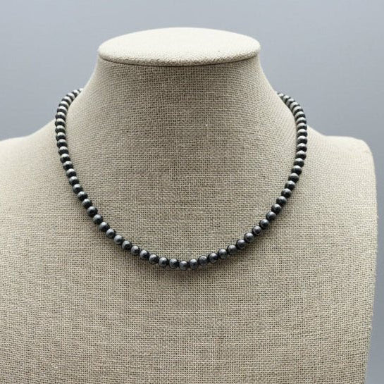 5mm Burnished Silver Pearl Choker & Earring Set | Adjustable Western Jewelry