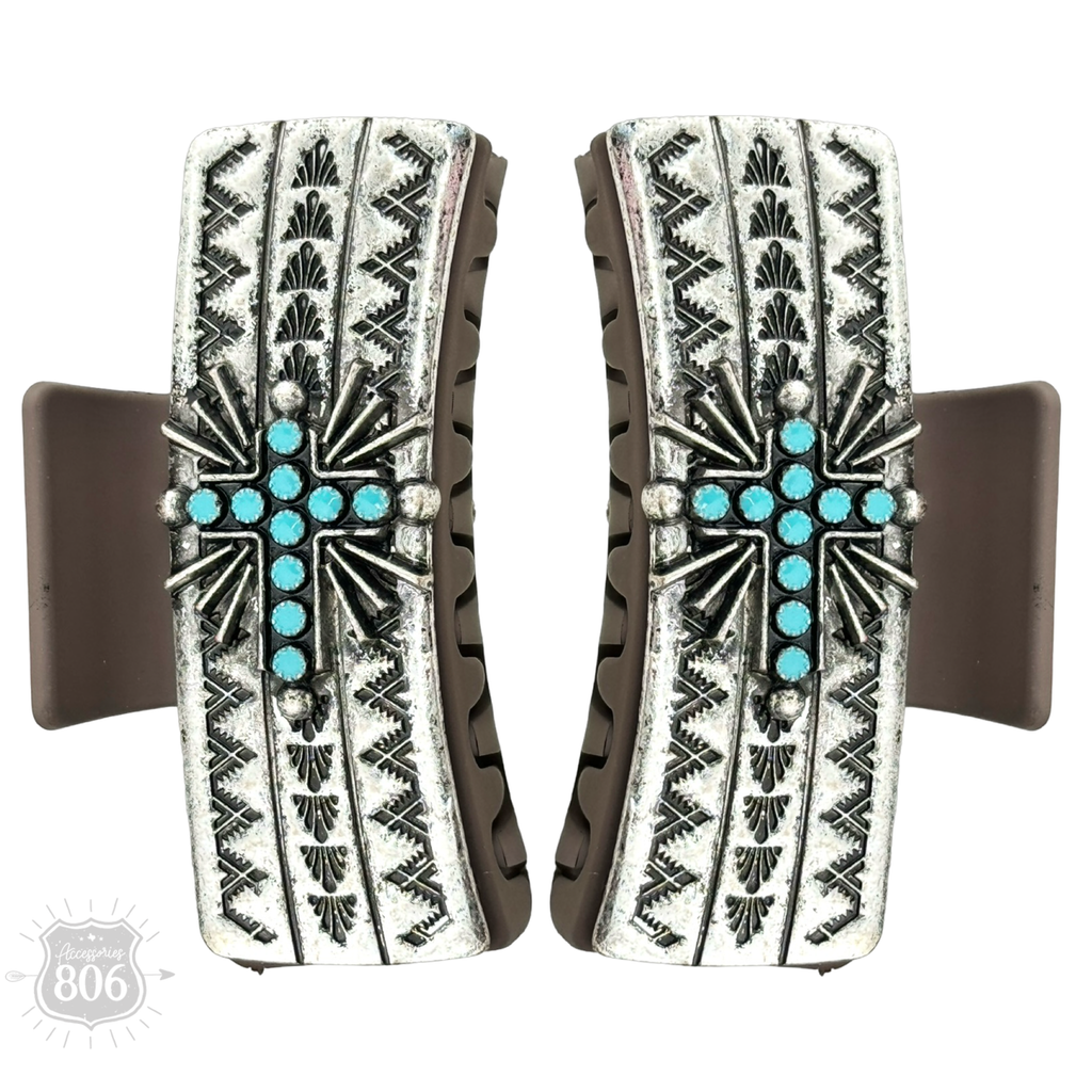 Western turquoise cross hair clip