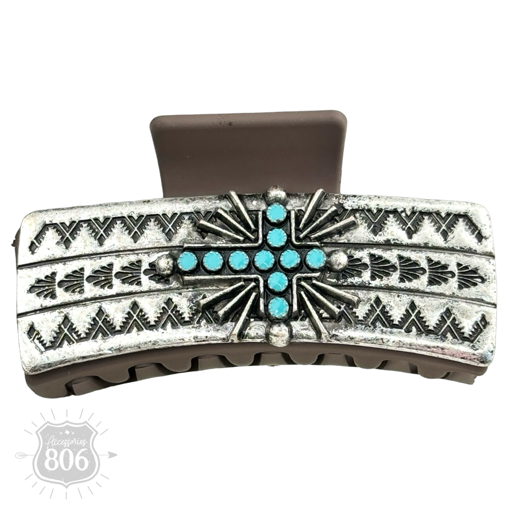 Western turquoise cross hair clip