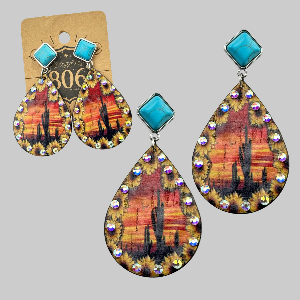 Desert scene teardrop earring, last call