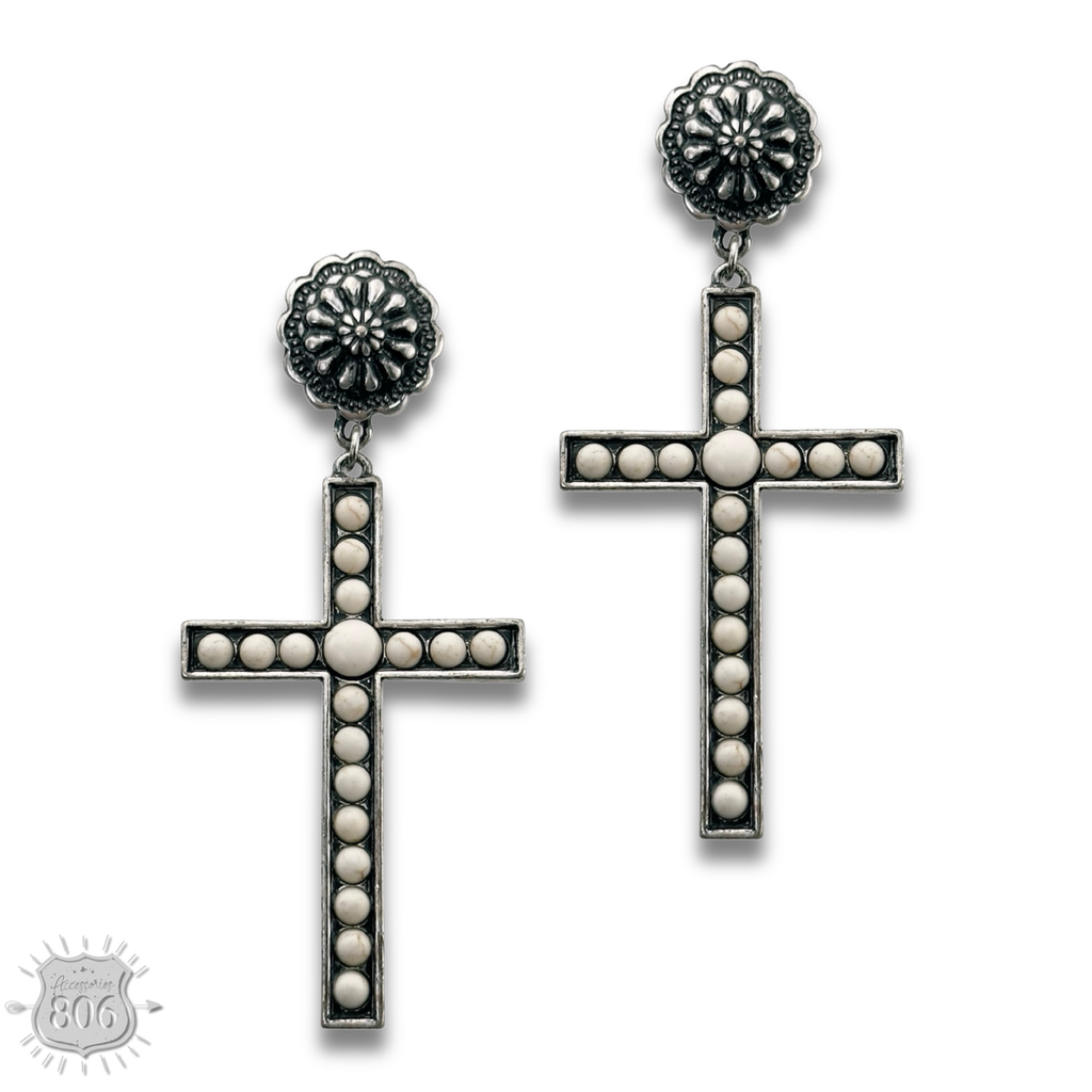 Stone Studded Cross Earrings