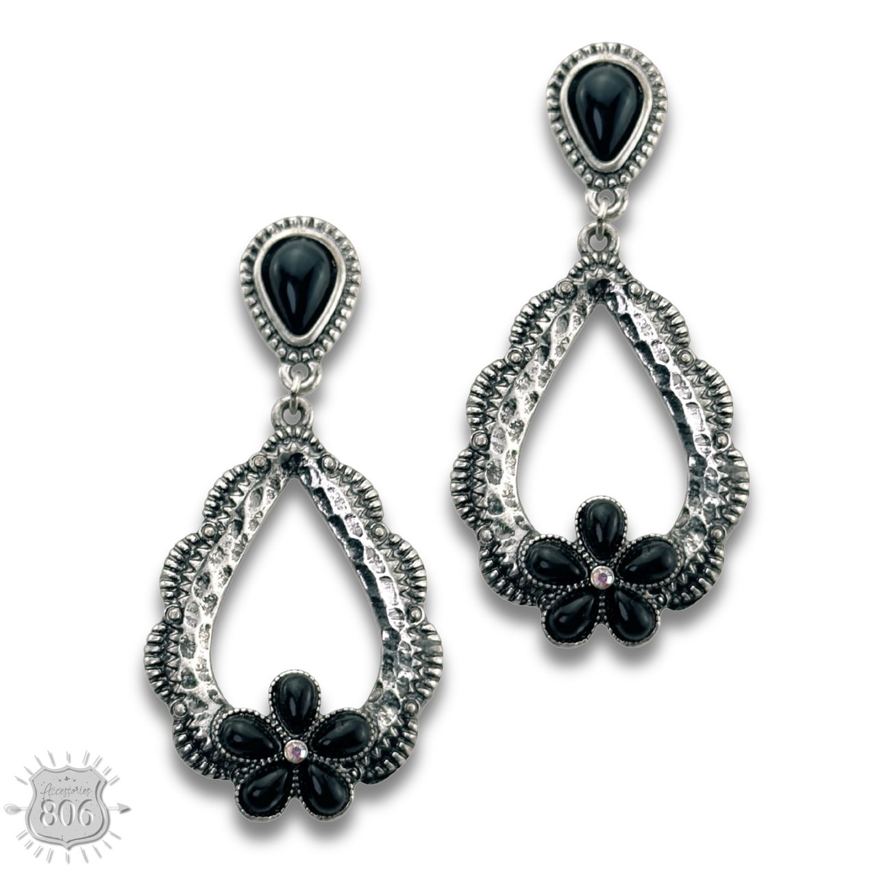 Western stone flower open teardrop earring, last call