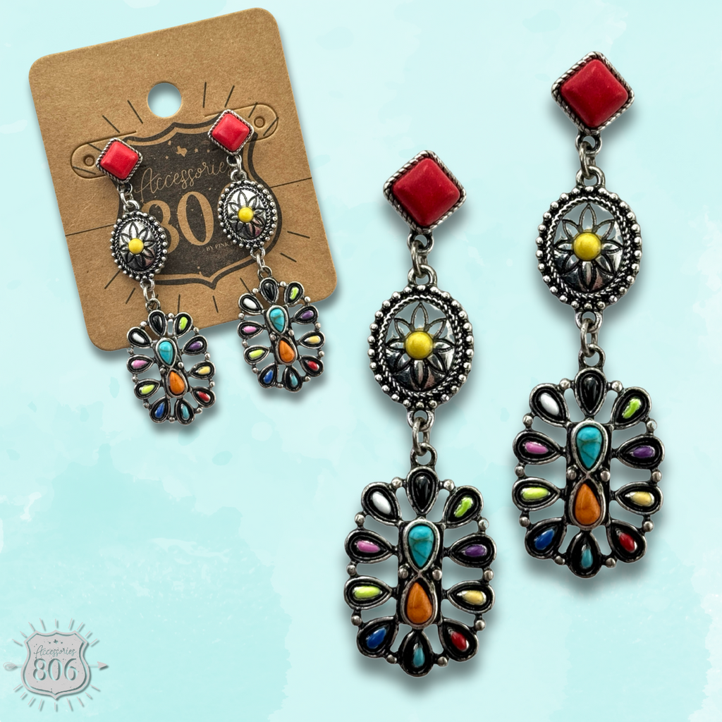 Flower Concho Post Triple Drop Earrings