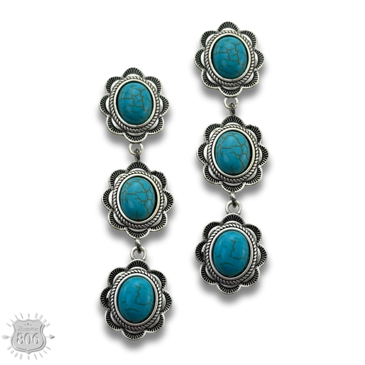 Triple stone scalloped concho earring - LC