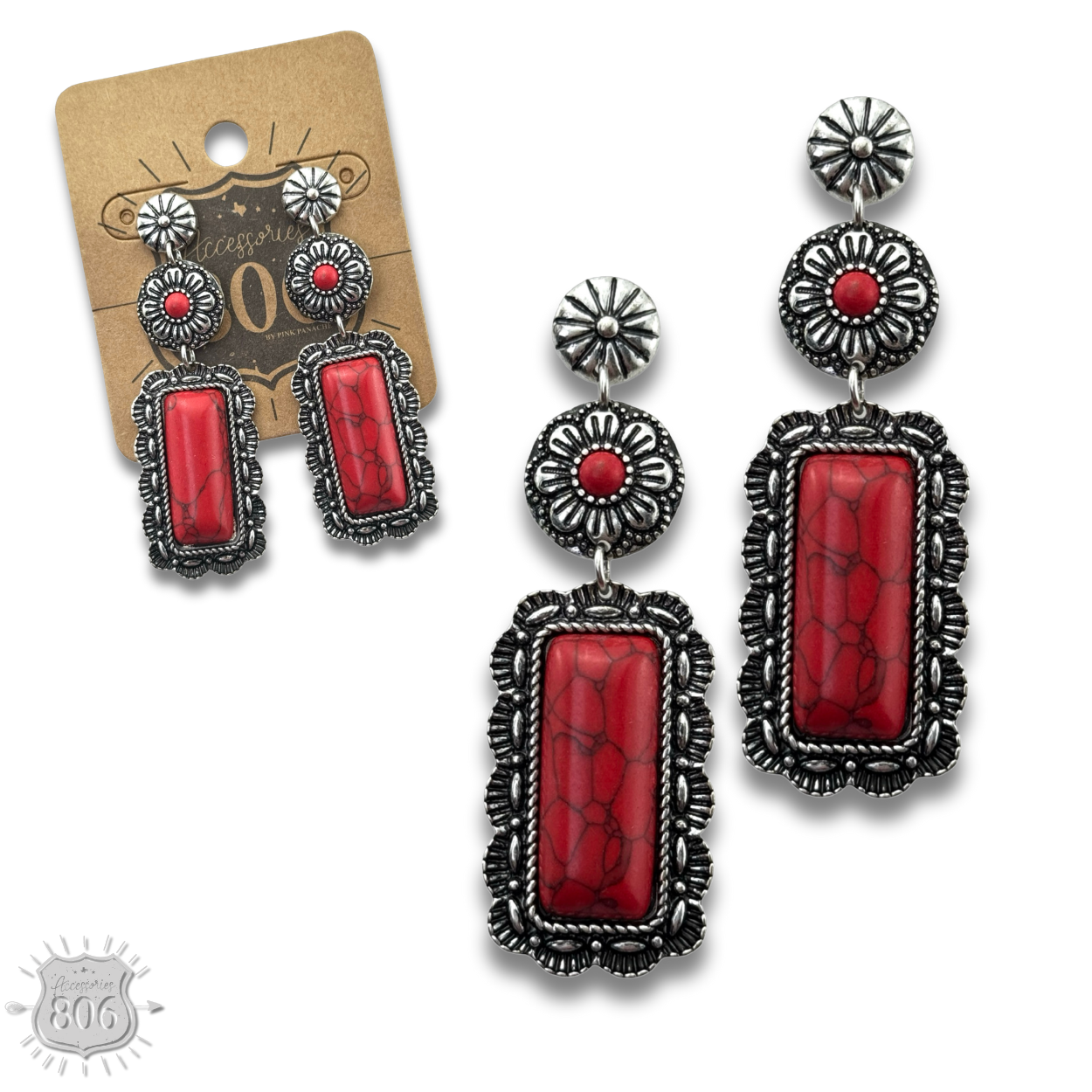 Western stone rectangle, silver post earring, last call