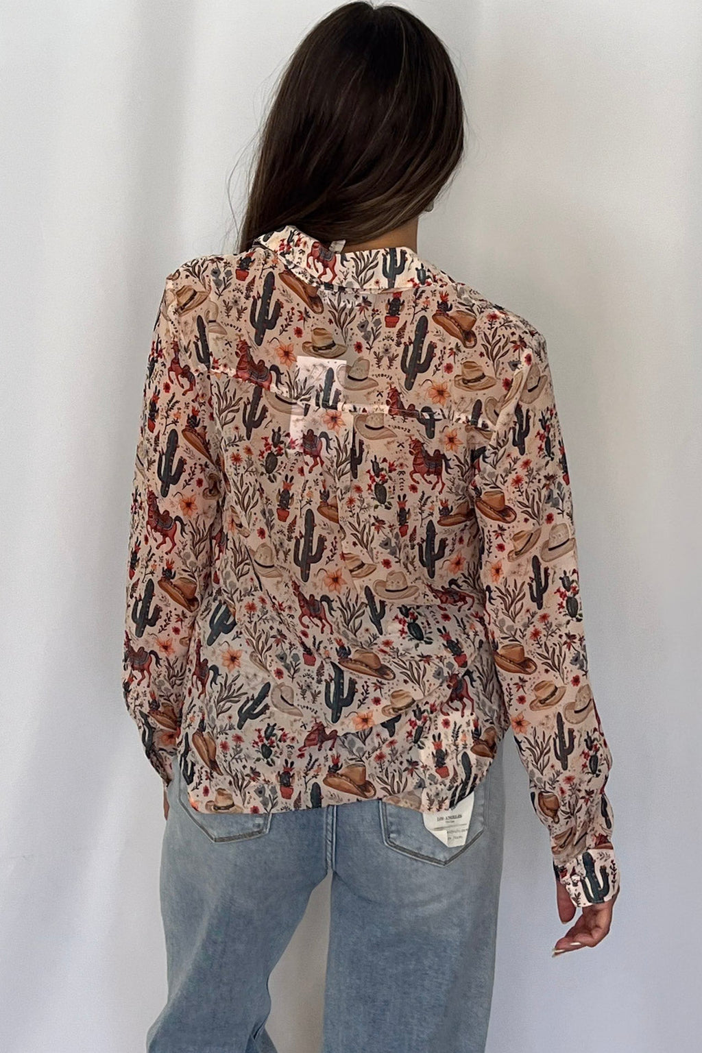 Painted Desert Chiffon Button Up Blouse - small remains