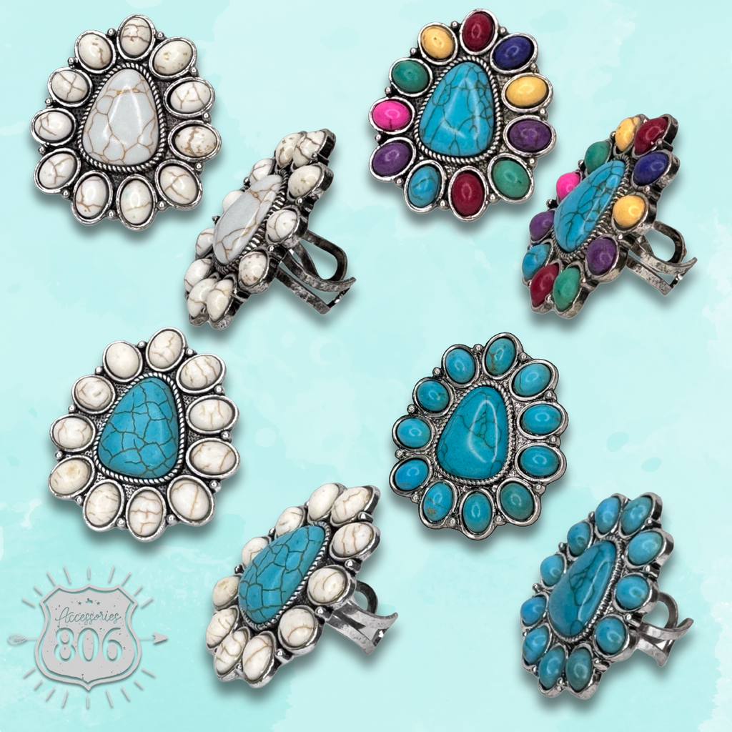 Triangle stone flower ring - LC