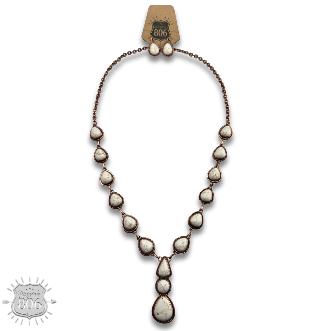 Teardrop stone Y necklace set - LC