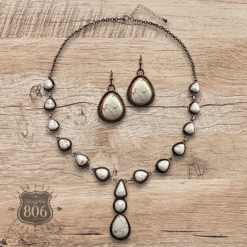 Teardrop stone Y necklace set - LC